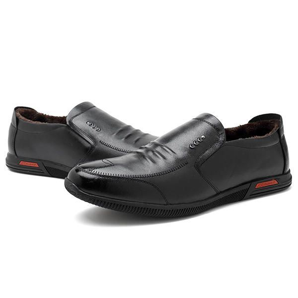 Weiche Sohle Warmes Futter Echtes Leder Business Oxfords Slip On Schuhe Für Herren