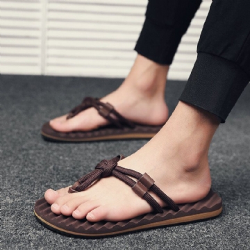 Atmungsaktive Gewebte Schnürsenkel Für Herren Weicher Boden Rutschfeste Bequeme Flip Flops Lässige Hausschuhe