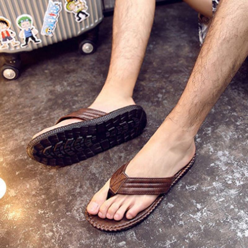 Atmungsaktive Rutschfeste Flip Flops Aus Rindsleder Mit Clips Für Herren Lässige Strandhausschuhe