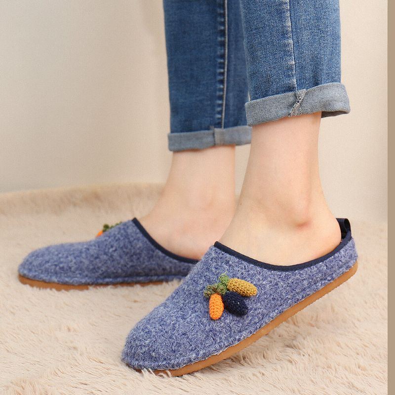 Damen Süße Früchte Dekoration Einfarbig Haushalt Baumwolle Slip On Indoor Flat Home Schuhe Hausschuhe