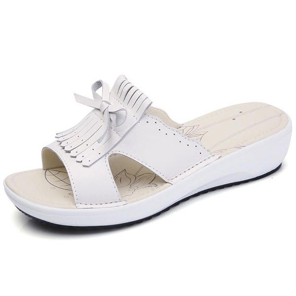 Flache Sandalen Aus Leder Mit Quaste Zum Hineinschlüpfen Für Damen