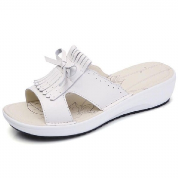 Flache Sandalen Aus Leder Mit Quaste Zum Hineinschlüpfen Für Damen