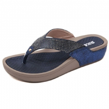 Damen Flipflop Sandelholz Strand Strass Plateauhausschuhe