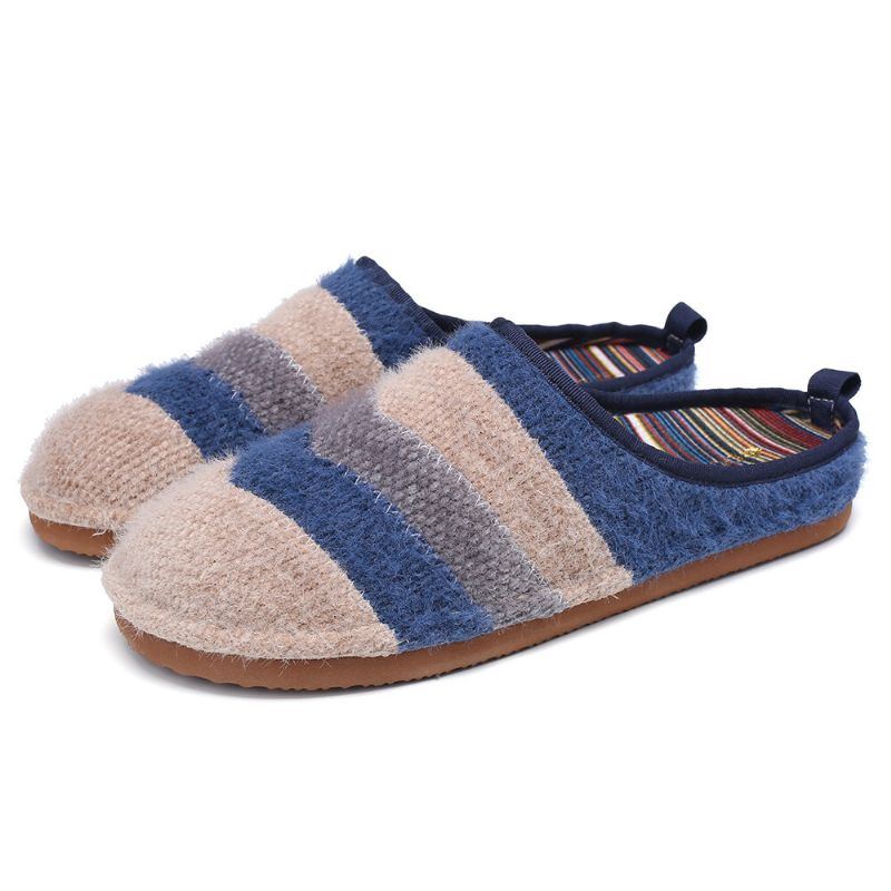 Gestreifte Damen Haushalts Baumwoll Slip On Hausschuhe Mit Farbblockmuster