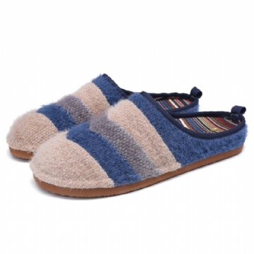 Gestreifte Damen Haushalts Baumwoll Slip On Hausschuhe Mit Farbblockmuster