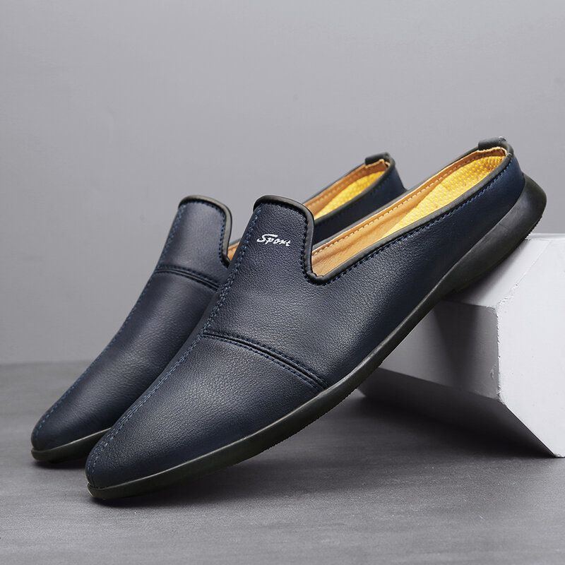 Herren Mikrofaser Leder Weiche Sohle Slingback Rutschfest Geschlossene Zehen Flach Lässige Hausschuhe