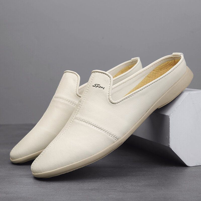 Herren Mikrofaser Leder Weiche Sohle Slingback Rutschfest Geschlossene Zehen Flach Lässige Hausschuhe