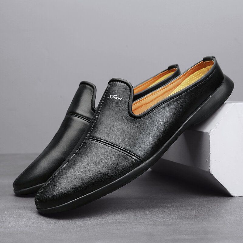 Herren Mikrofaser Leder Weiche Sohle Slingback Rutschfest Geschlossene Zehen Flach Lässige Hausschuhe