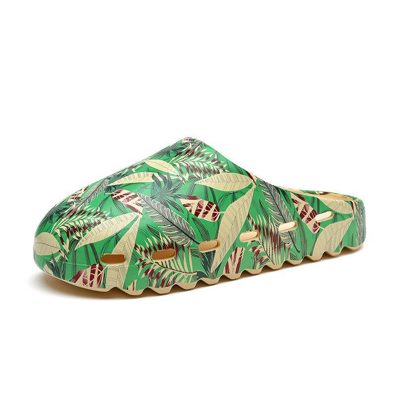 Herren Pvc Coconut Tree Print Weiche Dicke Sohle Rutschfeste Bequeme Atmungsaktive Sommer Casual Home Slide Hausschuhe