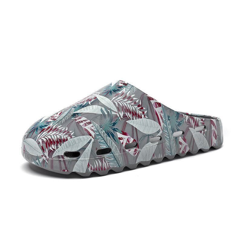 Herren Pvc Coconut Tree Print Weiche Dicke Sohle Rutschfeste Bequeme Atmungsaktive Sommer Casual Home Slide Hausschuhe