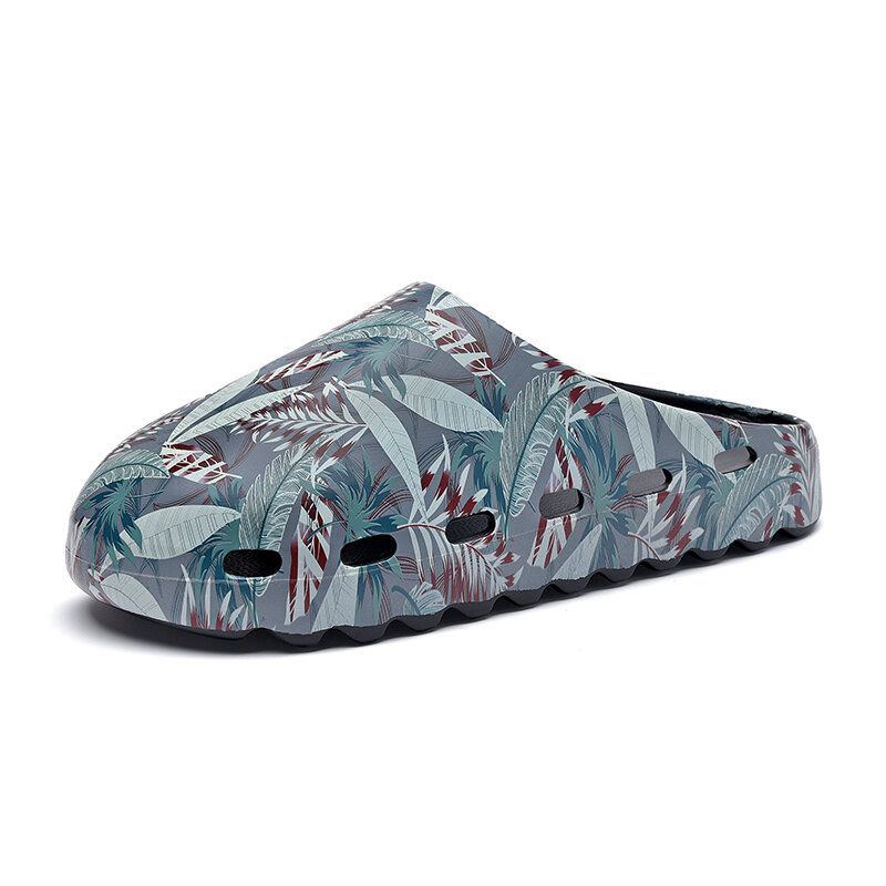 Herren Pvc Coconut Tree Print Weiche Dicke Sohle Rutschfeste Bequeme Atmungsaktive Sommer Casual Home Slide Hausschuhe