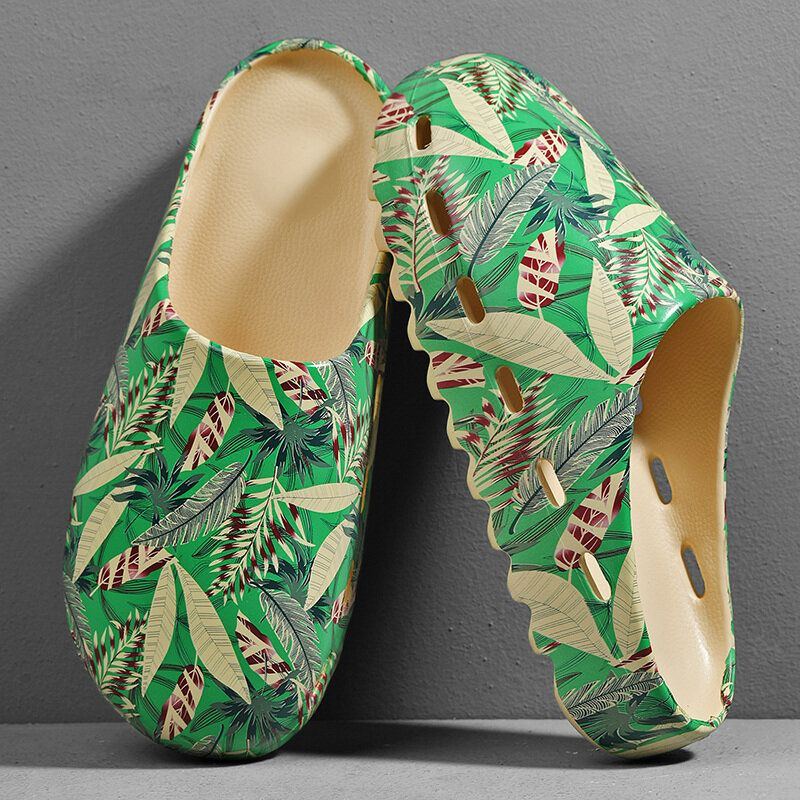 Herren Pvc Coconut Tree Print Weiche Dicke Sohle Rutschfeste Bequeme Atmungsaktive Sommer Casual Home Slide Hausschuhe