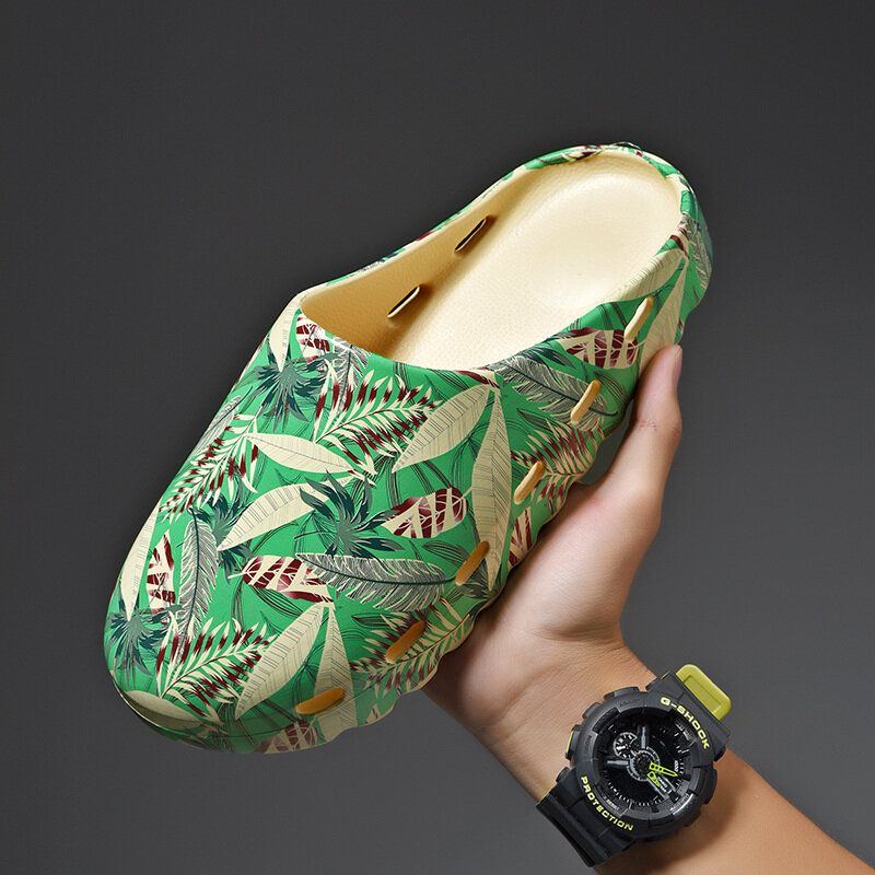 Herren Pvc Coconut Tree Print Weiche Dicke Sohle Rutschfeste Bequeme Atmungsaktive Sommer Casual Home Slide Hausschuhe