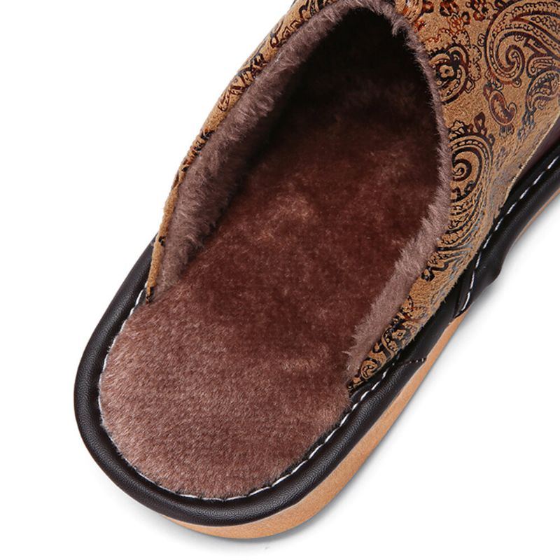 Herren Winter Pu Leder Runde Zehe Warm Easy Slip On Home Cotton Slippers