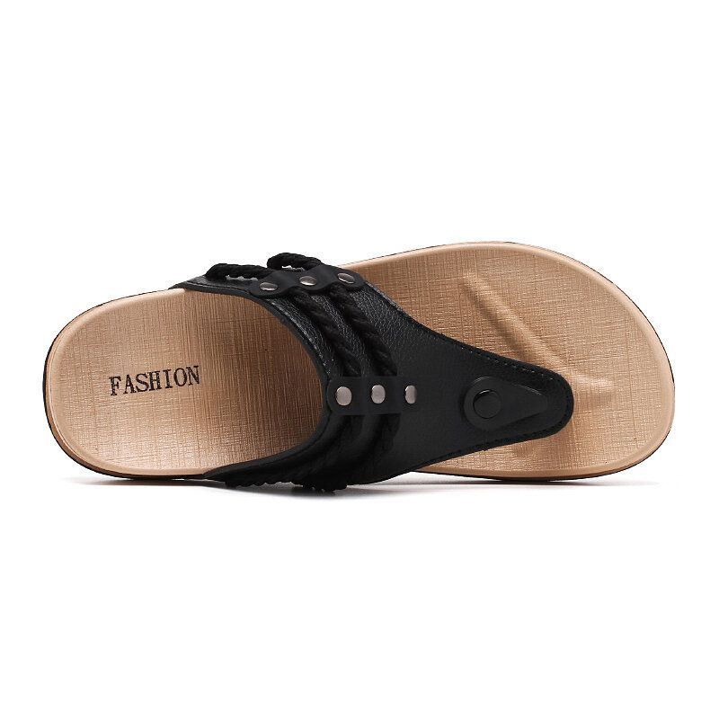 Herren Leder Atmungsaktive Bequeme Rutschfeste Flip Flops Lässige Strandhausschuhe