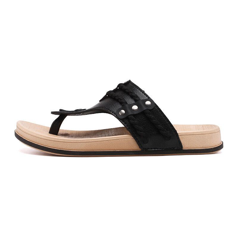 Herren Leder Atmungsaktive Bequeme Rutschfeste Flip Flops Lässige Strandhausschuhe