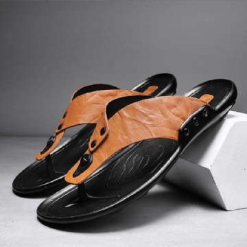 Herren Leder Atmungsaktive Weiche Sohle Rutschfeste Bequeme Outdoor Flip Flops Lässige Hausschuhe