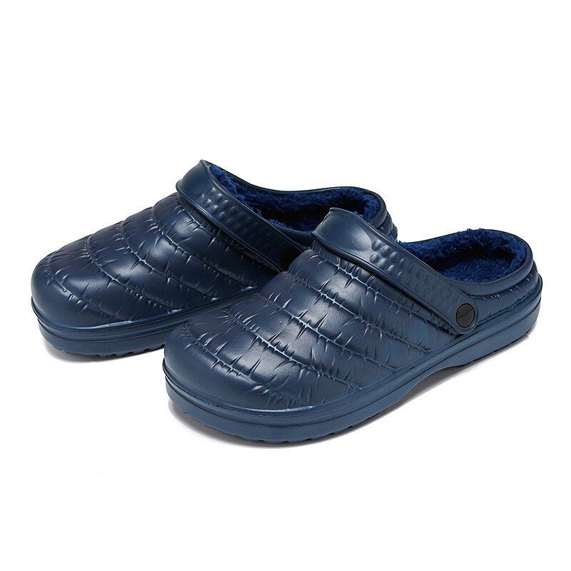 Herren Wasserdichtes Tuch Plüsch Warm Gefüttert Bequeme Slip On Hausschuhe