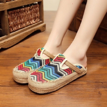 Regenbogen Espadrilles Für Damen Flachs Backless Loafer