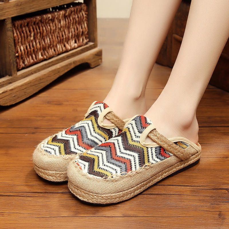 Regenbogen Espadrilles Für Damen Flachs Backless Loafer