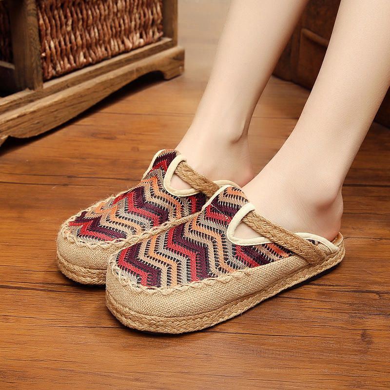 Regenbogen Espadrilles Für Damen Flachs Backless Loafer