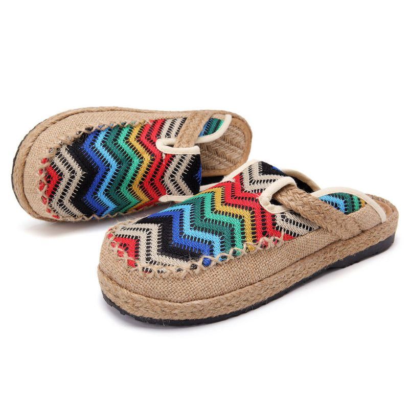 Regenbogen Espadrilles Für Damen Flachs Backless Loafer