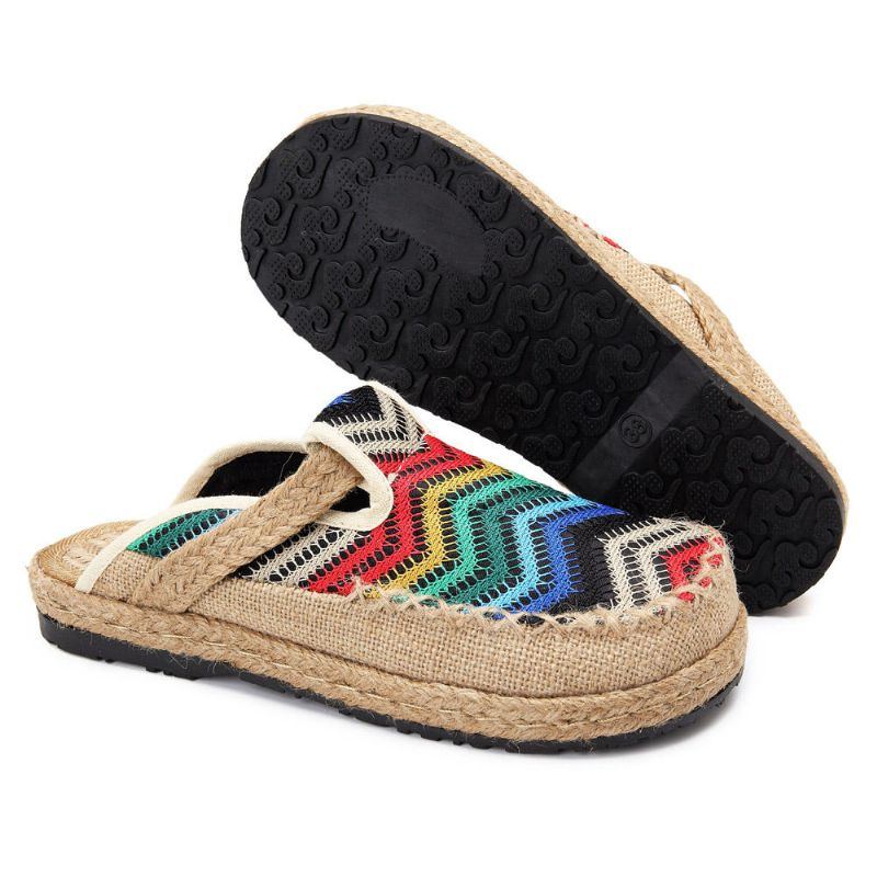 Regenbogen Espadrilles Für Damen Flachs Backless Loafer