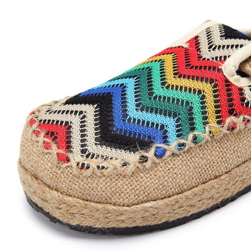 Regenbogen Espadrilles Für Damen Flachs Backless Loafer