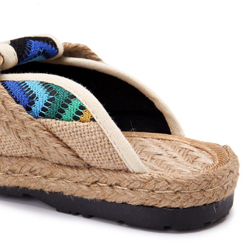 Regenbogen Espadrilles Für Damen Flachs Backless Loafer