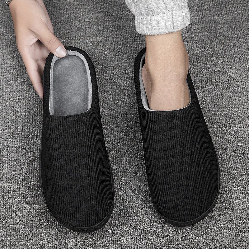 Reine Farbe Runde Zehen Rutschfeste Warme Slip On Heimschuhe Aus Baumwolle