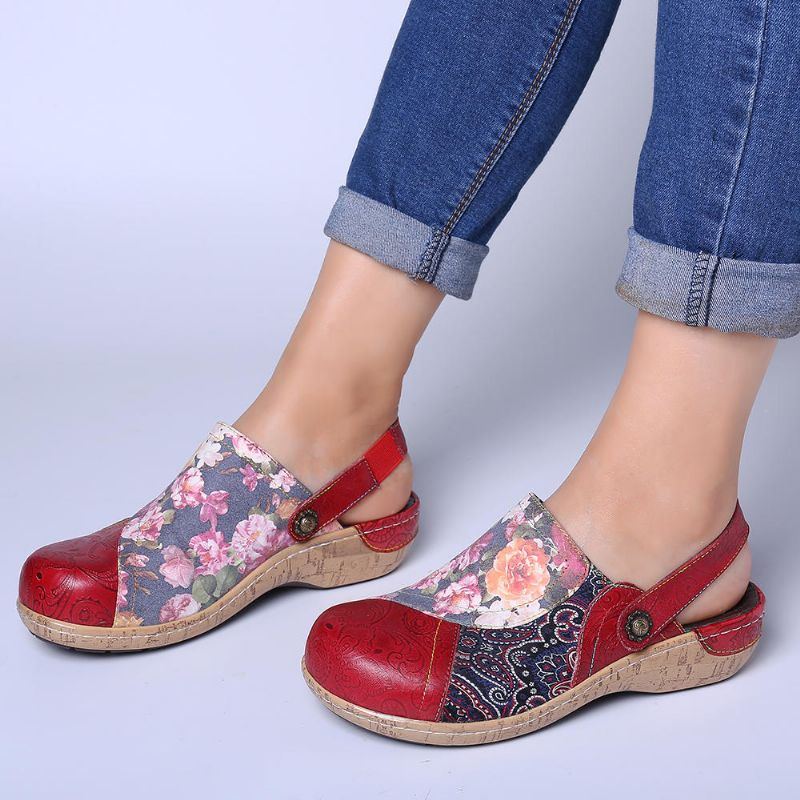 Superbequeme Damen Slip On Flats Mit Blütenblumen Gespleißten Retro Musternähten