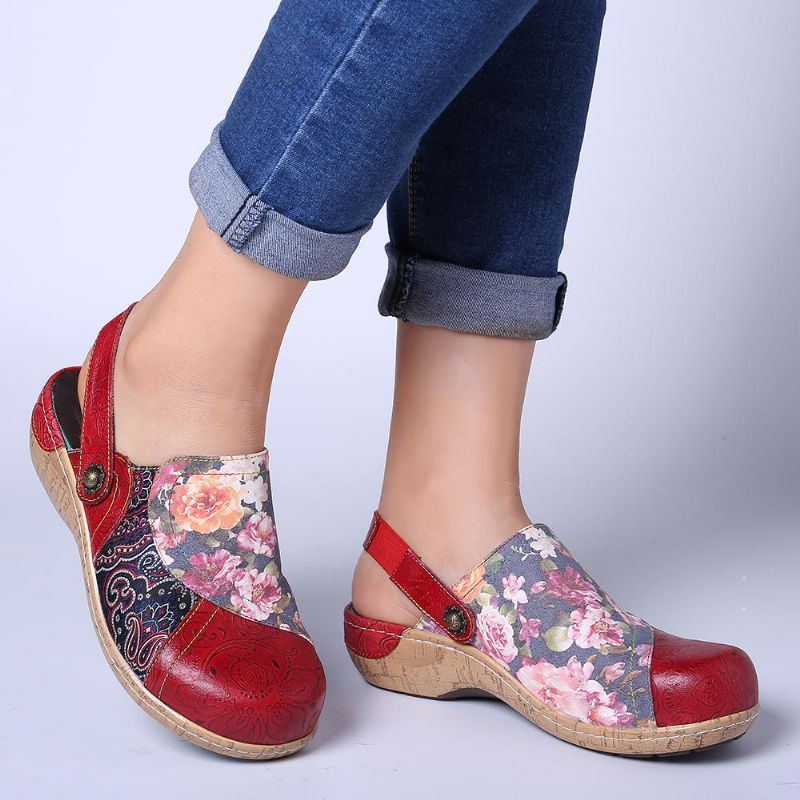 Superbequeme Damen Slip On Flats Mit Blütenblumen Gespleißten Retro Musternähten