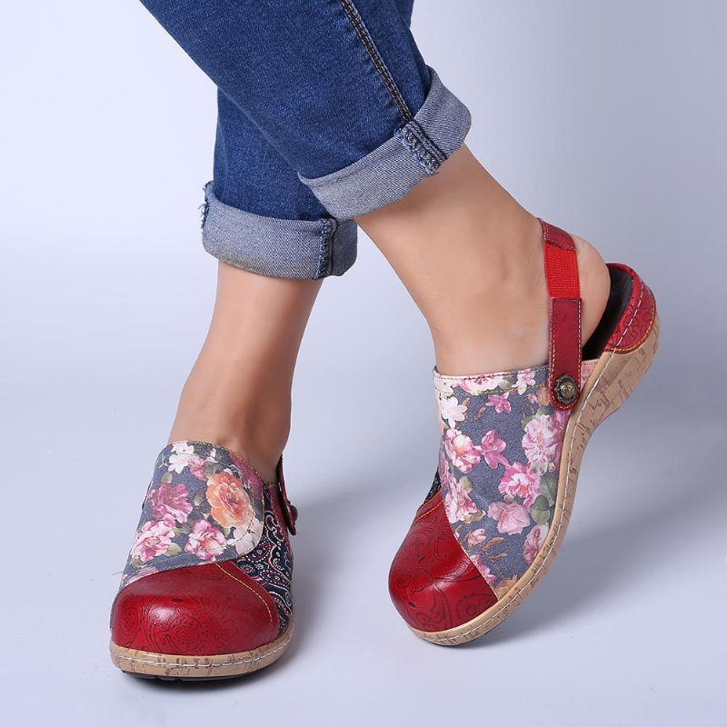 Superbequeme Damen Slip On Flats Mit Blütenblumen Gespleißten Retro Musternähten