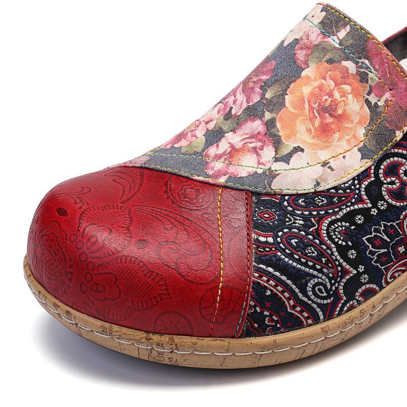 Superbequeme Damen Slip On Flats Mit Blütenblumen Gespleißten Retro Musternähten