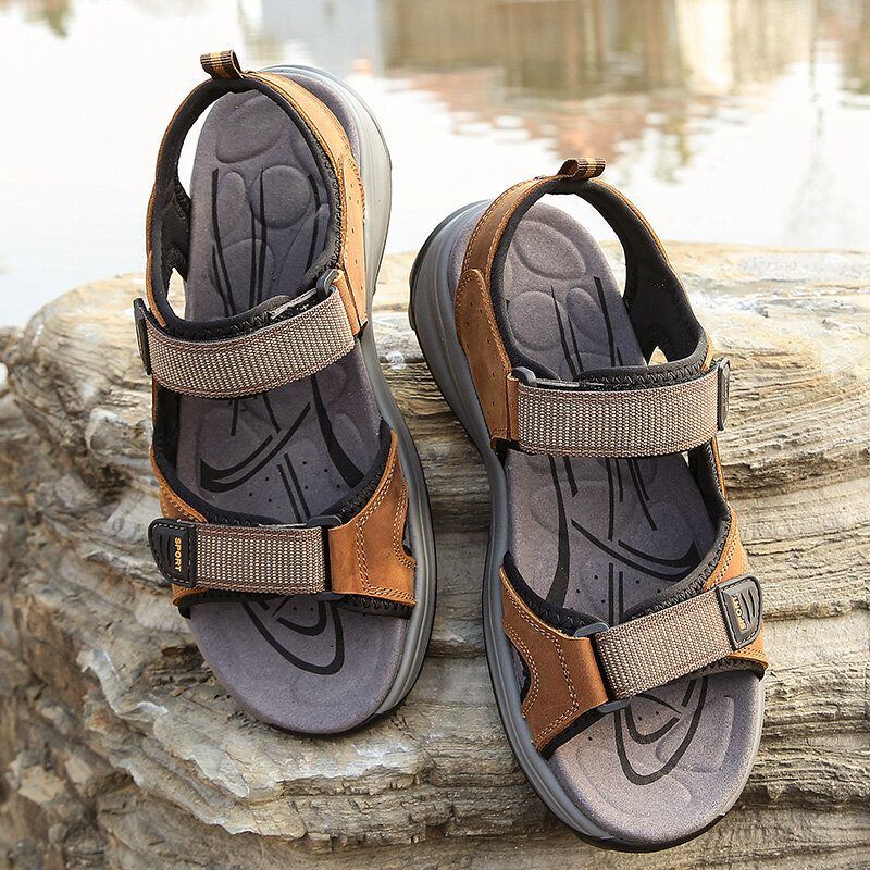 Atmungsaktive Geöffnete Rutschfeste Bequeme Lässige Outdoor Sandalen Aus Rindsleder Für Herren