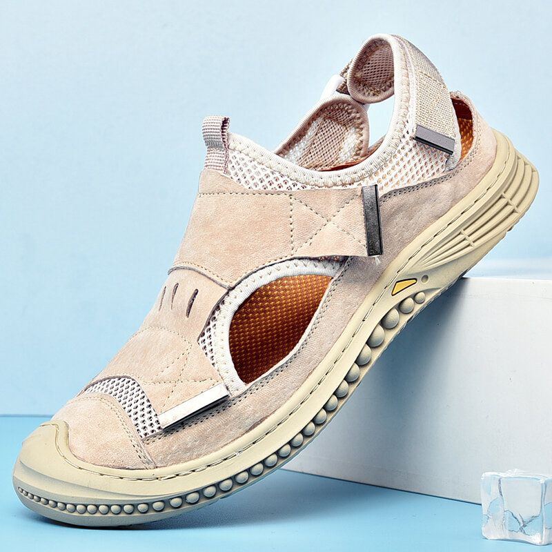 Atmungsaktive Geschlossene Rutschfeste Weiche Lässige Outdoor Sandalen Aus Echtem Leder Für Herren