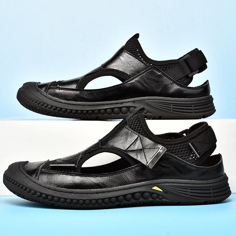 Atmungsaktive Geschlossene Rutschfeste Weiche Lässige Outdoor Sandalen Aus Echtem Leder Für Herren