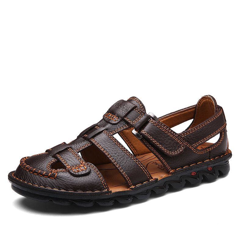 Atmungsaktive Herren Sandalen Aus Echtem Leder Mit Klettverschluss