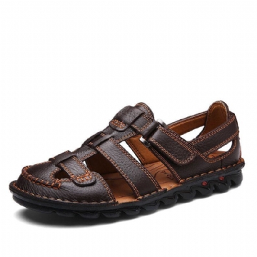 Atmungsaktive Herren Sandalen Aus Echtem Leder Mit Klettverschluss