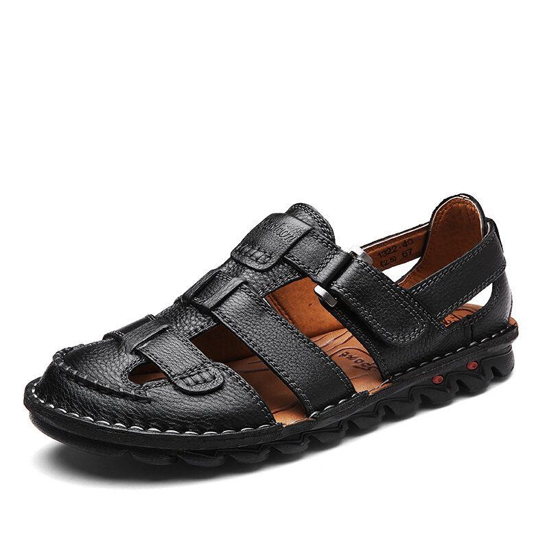 Atmungsaktive Herren Sandalen Aus Echtem Leder Mit Klettverschluss