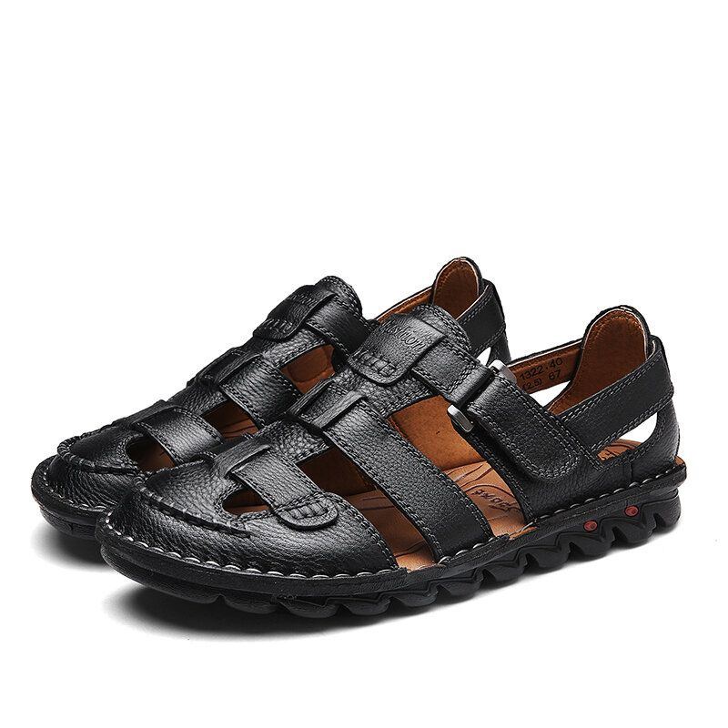 Atmungsaktive Herren Sandalen Aus Echtem Leder Mit Klettverschluss