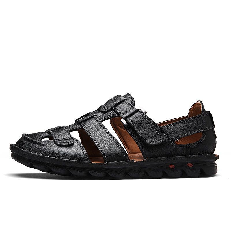 Atmungsaktive Herren Sandalen Aus Echtem Leder Mit Klettverschluss