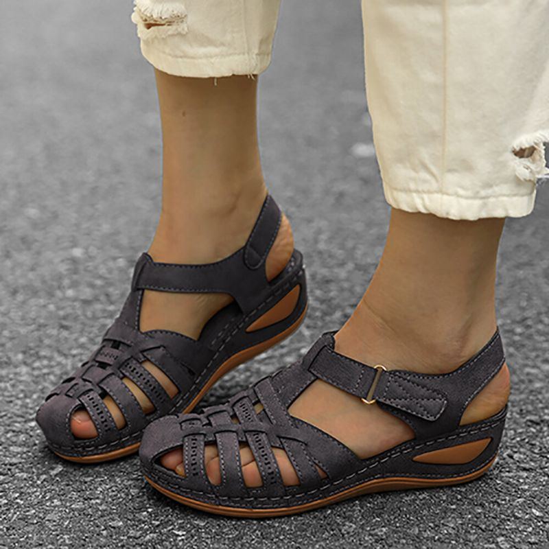 Atmungsaktive Lässige Keilsandalen Mit Ausschnitt Und Hakenschlaufe Für Damen