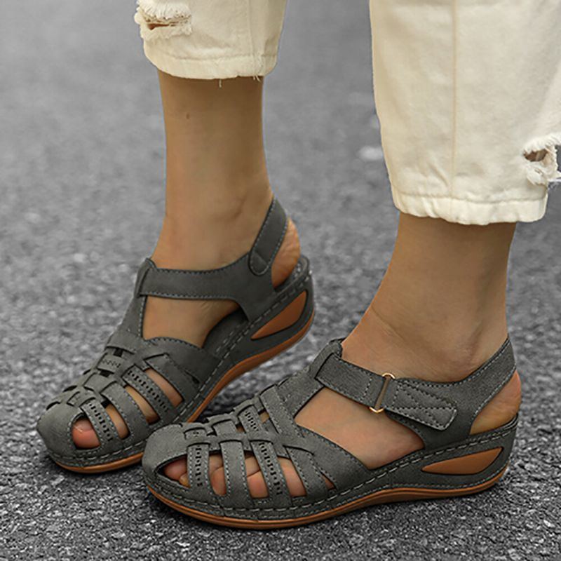 Atmungsaktive Lässige Keilsandalen Mit Ausschnitt Und Hakenschlaufe Für Damen