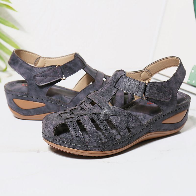 Atmungsaktive Lässige Keilsandalen Mit Ausschnitt Und Hakenschlaufe Für Damen