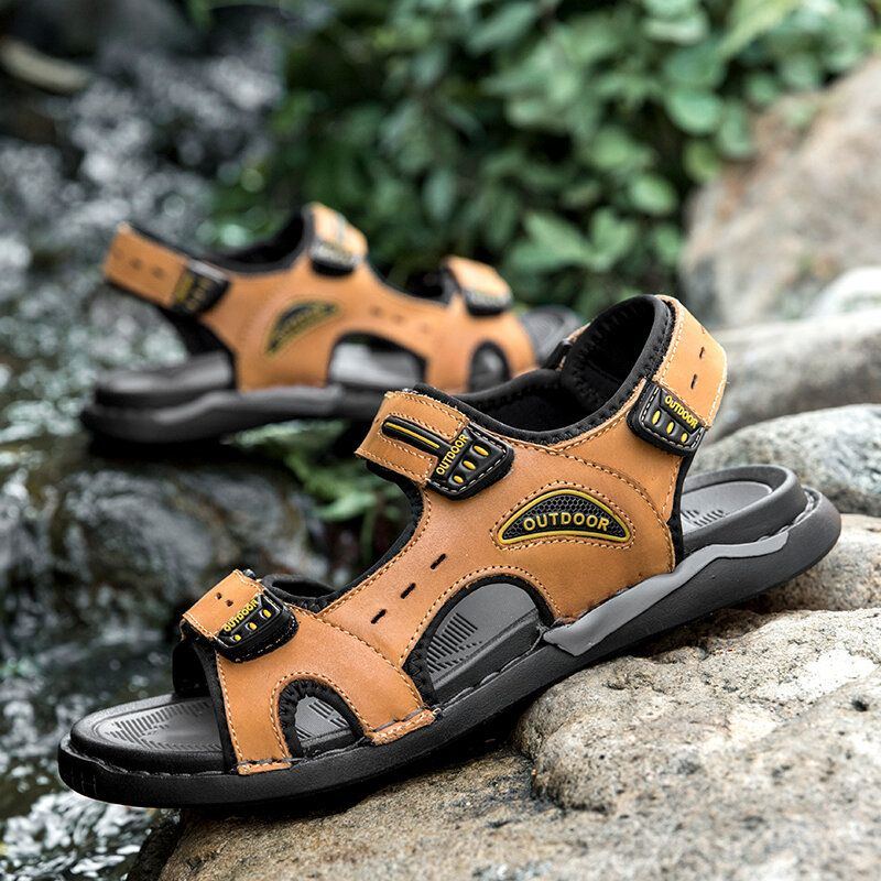 Atmungsaktive Rutschfeste Geöffnete Lässige Outdoor Sandalen Aus Rindsleder Für Herren