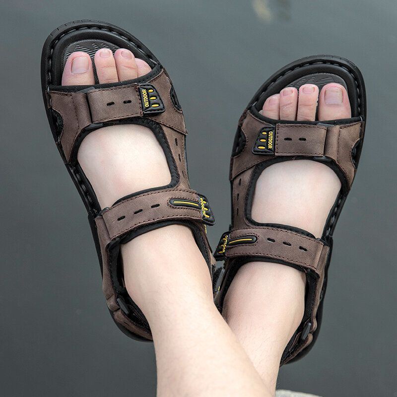 Atmungsaktive Rutschfeste Geöffnete Lässige Outdoor Sandalen Aus Rindsleder Für Herren