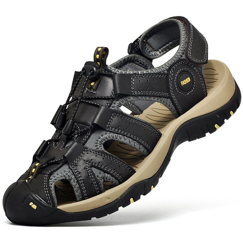 Atmungsaktive Rutschfeste Herren Rindsleder Sandalen Mit Geschlossener Zehenpartie