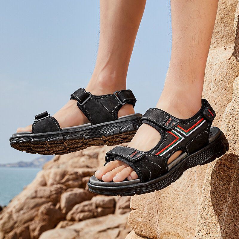 Atmungsaktive Rutschfeste Offene Bequeme Strand Und Outdoor Sandalen Für Herren Aus Leder