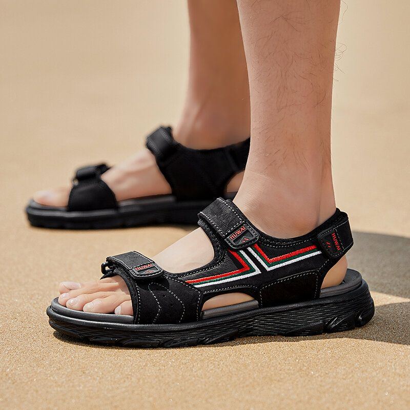 Atmungsaktive Rutschfeste Offene Bequeme Strand Und Outdoor Sandalen Für Herren Aus Leder